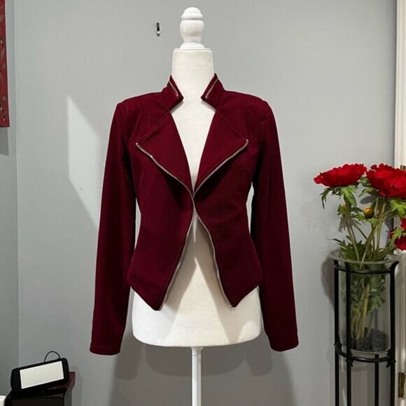 NEW Michel Cropped Open Zipper Lattice Panel Casual Layering Blazer Jacket M NWT - Picture 7 of 14